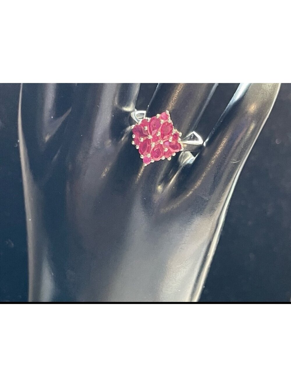 Beautiful Ruby Cluster Sterling Ring Size 8